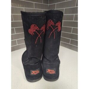 In-N-Out Burger Classic Tall Black Boots Red Crystal Tree Accents Women's Size 9